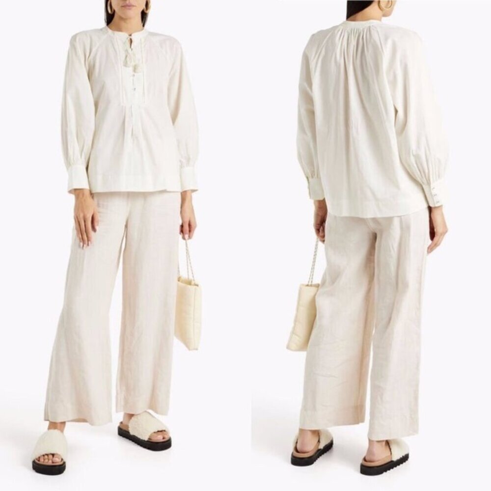 NWT Joie Dracha Porcelain Pleated Top Long Sleeve Top 9118P04950B‎ Size S